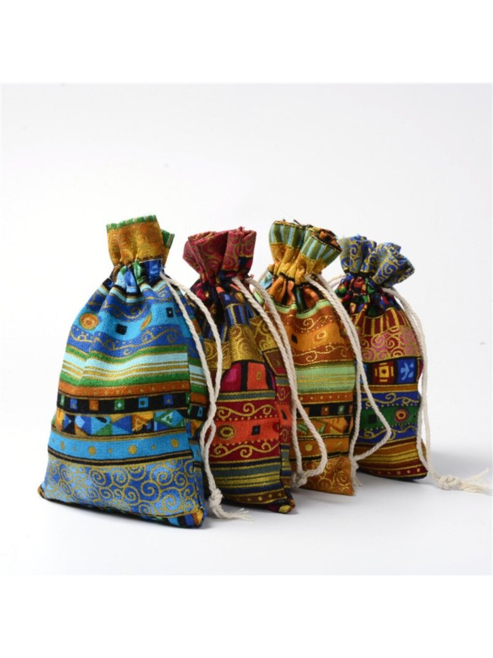 24pcs/Lot Ethnic Style Cotton Linen Drawstring Pocket Bag Storage Bag